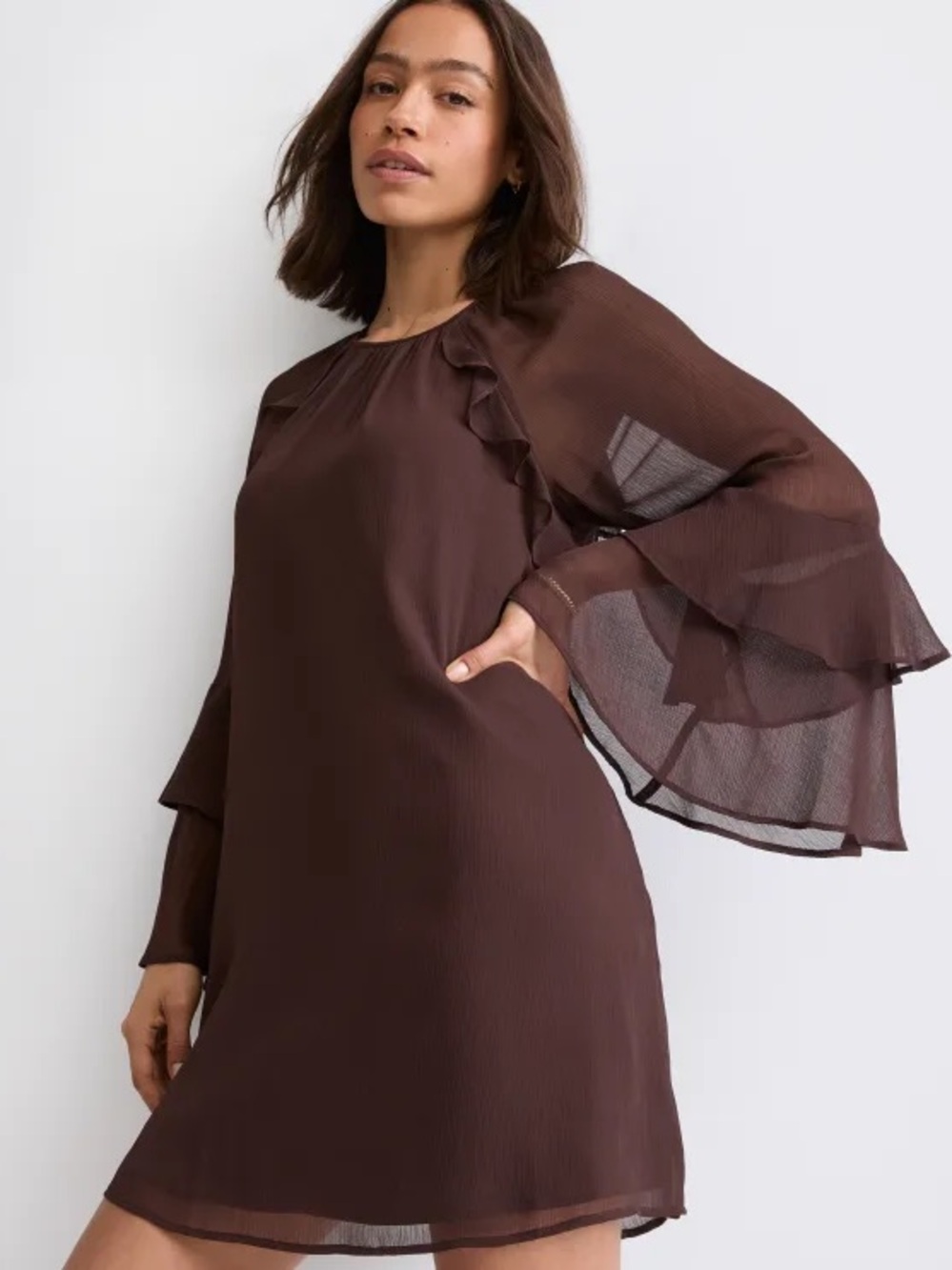 Loft Ruffled mini Long-Sleeve Shift Dress